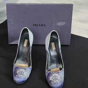 Prada Blue Gradient Floral Heels – Sculpted Heel – 4.5”